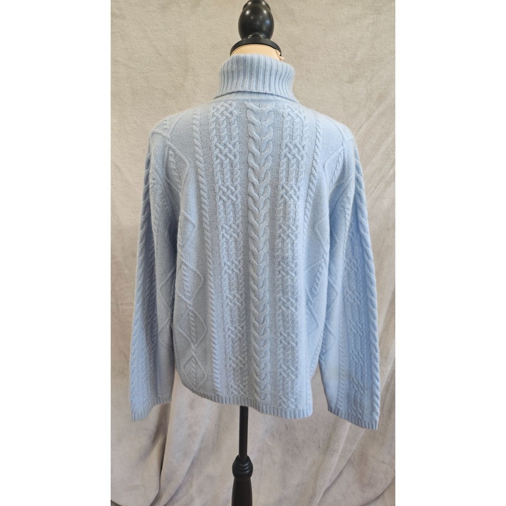 VINTAGE Precious Fibers 100% Cashmere Cable Knit Sweater Ice Blue Large FLAWLESS - Picture 2 of 7